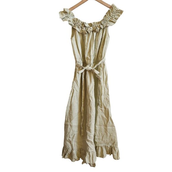 Reformation 100% Linen Sycamore Off Shoulder Midi Dress in Dried Herbs Green S - Picture 5 of 9